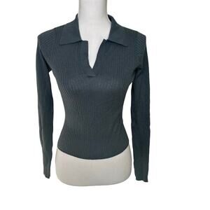 Gentle Herd NWT women's gray wool blend ribbed collared cropped sweater S